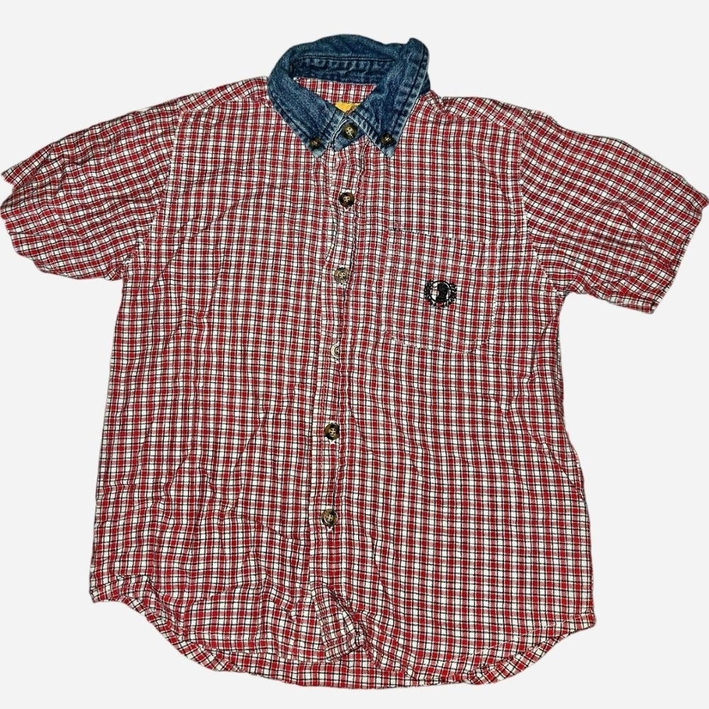 Vintage Duck Head Red Plaid Shirt with Denim Collar (2T)